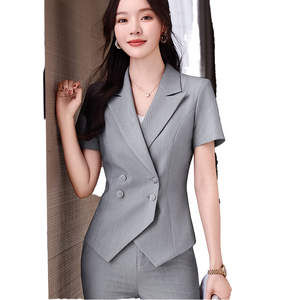 定制高级职业女性夏季商务套装短袖双排扣透气西装外套工作服 - Product Image 4
