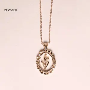 Vewant 2024 New Design 18K Gold Plated Circle Tulip Necklace Minimalist 925 Sterling Silver Flower Tulip Necklace