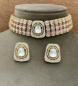 Mariage indien femmes Kundan collier ras du cou bijoux de mariée traditionnel Polki Kundan collier Moissanite collier - Product Image 5