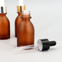 30ml Mattierte Bernsteinfarbene Glasflasche mit Pipette, Galvanisch Versilbert, Vergoldet oder Schwarz Umrandet, für Ätherische Öle, Serum, Kosmetik, Leere Flasche