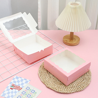 Boîte d'emballage de gâteau brownie rose haut de gamme de marque avec couvercle transparent, logo personnalisé, matériaux recyclés, boîtes de boulangerie en carton, vente en gros