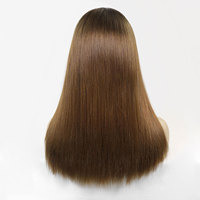 Perruque juive sans couture avec dentelle, cheveux européens bruts, couleur ombrée marron, pré-épilée, sans colle, perruque frontale HD en dentelle pour femmes