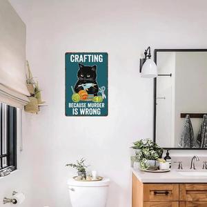 Targa vintage in metallo con scritta "Crafting Because Murder Is Wrong" - Divertente targa con gatto nero |   Arte Decorativa da Parete in Alluminio - Product Image 5
