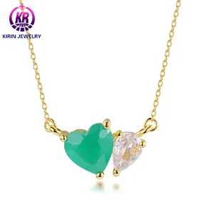 Jewelry wholesaler jewelry 14k sterling silver 925 cubic zirconia pear jade heart-shaped necklace