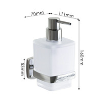 Distributeur de savon liquide mural moderne en alliage de zinc chromé Metalique 51025B-CR avec base carrée et verre dépoli pour hôtel, salle de bain, toilettes