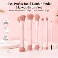 Professionelles 6-teiliges Doppelendiges Make-up Pinsel Set Weiche Vegane Borsten Reise-Kosmetikpinsel Set mit Eigenmarke