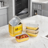 Barquette de cuisson rectangulaire jetable en aluminium doré Longstar Factory avec couvercles en aluminium, capacité 200 ml, contenant écologique