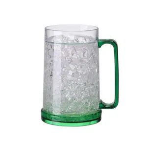 Customized 16oz Double Wall Insulated Freezer Beer Mug Plastic Ice Mug With Gel
