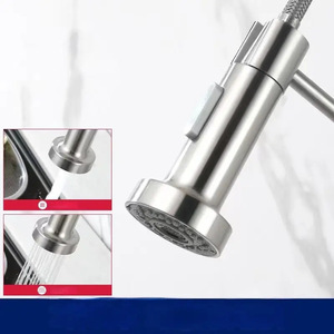Robinet de cuisine à ressort unique en acier inoxydable 304, mural, extractible et rotatif pour évier - Product Image 5