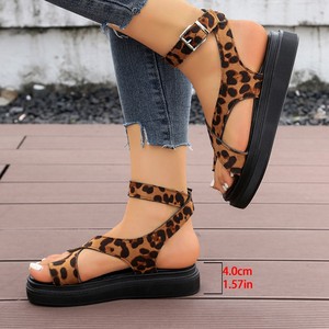 Sandalias de Plataforma con Cordones, Acolchadas, con Parte Superior de PU y Cierre de Correa, con Estampado de Leopardo, Modernas y Sexys para el Verano - Product Image 2