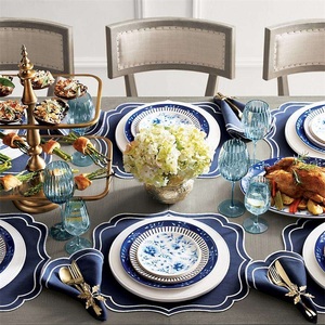 Usine spot inventaire lin tissu mariage brodé à la main sous-verres bord pétoncle serviettes serviettes de Table tissu pour mariage - Product Image 1