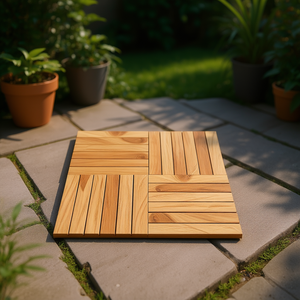 Dalles de terrasse en teck massif 11,8''x11,8'' à motif vertical, dalles de sol carrées à emboîtement pour extérieur - Product Image 2