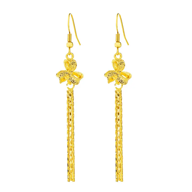 Wholesale Dubai Gold Jewelry Low price Hot sale 24k Gold Plated Fashion Flower Tassels Earrings
