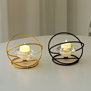 Crystal Candle Holder 2-Ring Iron Geometric Design Home Decoration - Product Image 1