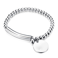 Bracelet perlé en acier inoxydable pour enfants, en acier inoxydable, logo gravé personnalisé, nom, breloque, usine en chine