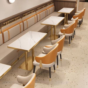 Ensemble de mobilier de restaurant de luxe personnalisable pour hôtels et cafés, en acier inoxydable et mousse haute densité, comprenant table à manger, chaise et banquette - Product Image 1
