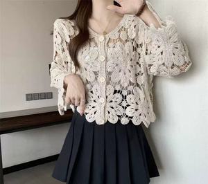 เสื้อคาร์ดิแกนถักโครเชต์สไตล์ฝรั่งเศส งานหนัก ดีไซน์ย้อนยุค คอวี แต่ง<span class=keywords><strong>ลูกไม้</strong></span>ปักลายฉลุ ป้องกันแสงแดด สำหรับผู้หญิง - Product Image 3