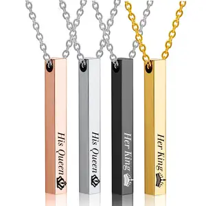 Valentines Gift Cheap Her King His Queen Inspirational Necklace 316L Stainless Steel Custom Engrave Name Couple Necklaces