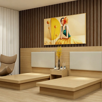 Juego de Dormitorio Moderno y Ecológico para Hotel, con Base de Cama de Plataforma, Panel de MDF, Cabecera y Mesita de Noche, Estructura de Madera, para Apartamento