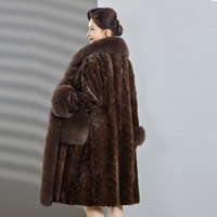 2025 Winter Neuerscheinung Importierter Vintage Nerz-Poncho Damen Langer Mantel mit Fuchspelzkragen für Mütter Mittleren Alters und Ältere Frauen