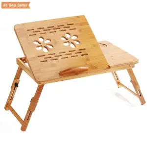 Jumon Plateau de petit-déjeuner en bambou inclinable avec tiroir latéral pour lit Ordinateur Portable Bureau pour adultes