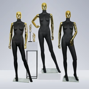 Maniquíes femeninos de exhibición de moda Cara y brazos de oro rosa con revestimiento de metal de cuerpo completo <span class=keywords><strong>en</strong></span> soporte hecho de fibra de vidrio - Product Image 4