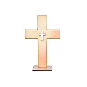Cruz de Madera con Base, Impresión UV, Diseño Hueco de Jesús, Decoración Religiosa Cristiana, Adorno de Mesa para Iglesia, Artesanía en Madera - Product Image 4