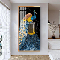 Peinture décorative de porche de paon personnalisée peinture murale de fond de salon peinture murale d'art mural en porcelaine de cristal de luxe moderne