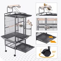 Vente en gros 68 pouces designs de luxe noir acier métal fer volière canari perruche pinson animal de compagnie grand perroquet amour cage à oiseaux à vendre