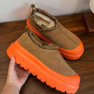 Bottes d'hiver en cuir véritable, chaudes, confortables, avec dessus souple en laine, coton, peau de mouton, velours PU, denim, toile et caoutchouc pour l'automne - Product Image 3