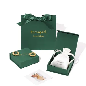 2024 Green Fine Paper Jewelry Box And Pouch Bag Customised Jewelry Box With Logo Luxury