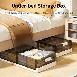 Büyük Kapasiteli Katlanabilir Plastik Saklama Kutusu, Tekerlekli Yatak Altı Düzenleyici, Yatak Odası Giysileri için Yatak Altı Saklama Kutuları - Product Image 4