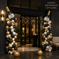 Décorations de fête du Nouvel An, kit d'arche de ballons, bannière Joyeux Nouvel An et guirlande de ballons en latex noir, or et blanc