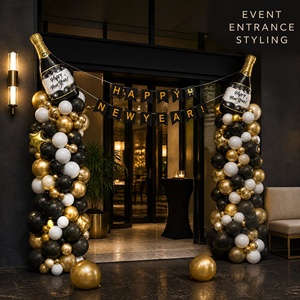 Décorations de fête du Nouvel An, kit d'arche de ballons, bannière Joyeux Nouvel An et guirlande de ballons en latex noir, or et blanc - Product Image 3