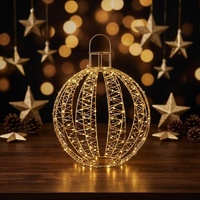 Boule lumineuse de Noël avec cadre en fer doré thermolaqué, câble en caoutchouc blanc chaud, guirlande lumineuse suspendue en forme de boule