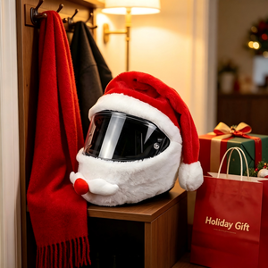 Funda de Casco de Felpa Suave y Resistente al Frío, Personalizada OEM, Decoración Navideña Divertida para Motocicleta, Funda de Casco de Santa Claus - Product Image 4