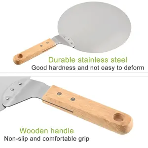 Pala para Pizza de 10/12 Pulgadas al por Mayor, Herramienta de Repostería de Acero Inoxidable con Mango de Madera, Pala Redonda Anti-quemaduras para Hornear - Product Image 4