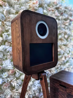 Photomaton portable en bois vintage noyer foncé avec écran tactile de 13,3 pouces, flight case et support d'imprimante pour QW410 DS620 RX1