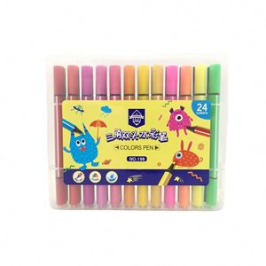 Ensemble de crayons de peinture à double pointe triangulaire aux couleurs vives, lavables, pour enfants - Product Image 1