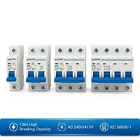 Disjoncteur miniature AC Yycore 1P-4P 1A-63A 10kA 240V Courbe C Certifié CE IEC 60898-1 Plastique ignifuge PA66