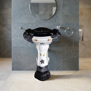 Ensemble de lavabo sur pied carré moderne en céramique pour salle de bain commerciale de centre commercial - Product Image 1