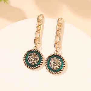 Pendientes colgantes de león, aleación de zinc, diseño redondo de animales, joyería para fiestas AE300 - Product Image 1