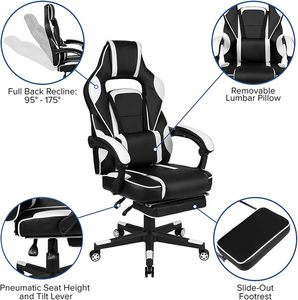 2025 chaud nouveau bureau élégant confortable Pvc luxe Pro Silla Cadeira <span class=keywords><strong>Gamer</strong></span> meilleur Massage blanc chaise de jeu avec repose-pieds - Product Image 6