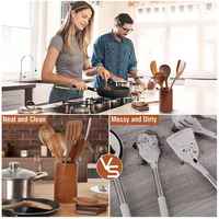 Accessoires de Cuisine Maison Ensemble d'Ustensiles de Cuisson Antiadhésifs en Bois de Teck Naturel de 9 Pièces Spatule pour la Cuisine