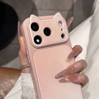 Coque de protection antichoc en acrylique rigide avec oreilles de chat 3D dégradées pour iPhone 17 16 15 14 13 Pro Max