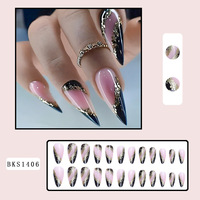 Nouvelle conception, logo personnalisé, style français, pointes d'ongles, couleur noire et rose, ongles en acrylique de luxe à presser avec colle