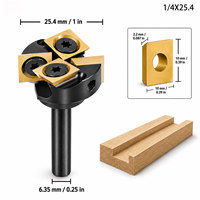 Fresa de panel indexable de 4 filos con vástago redondo de 1/4 de pulgada para ranurado, limpieza de base, fresado y corte de paneles planos