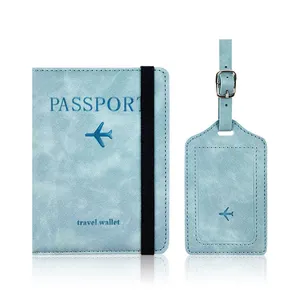 Темно-синяя Обложка для паспорта из кожи, экологичный Держатель для паспорта, набор для самолета и багажных бирок, белый цвет