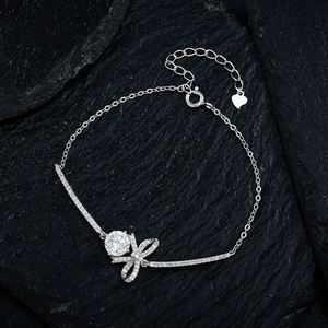 S925 Sterling <b>Silver</b> <b>Bracelet</b> with <b>Adjustable</b> Bow Moissanite <b>Bracelet</b> - Product Image 5