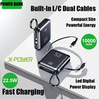 Batterie externe 10000 mAh avec câbles de charge doubles intégrés, charge rapide 22,5 W, mini chargeur de téléphone avec cordon et affichage de la puissance PD26-10000